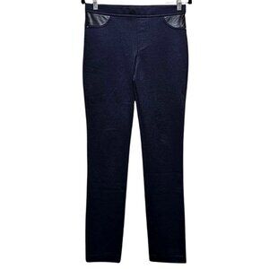 DKNY Jeans Womens S Blue Pattern Skinny Pants With Faux Leather Pocket Trim